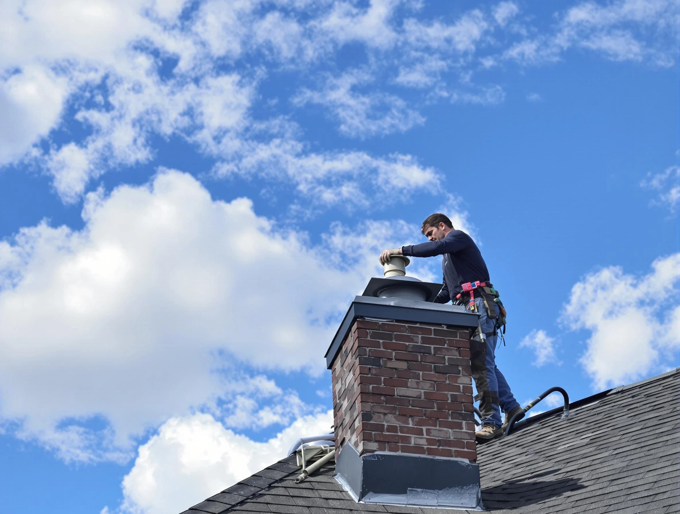 Tewksbury Chimney Sweep installing a sturdy chimney cap in Tewksbury, MA