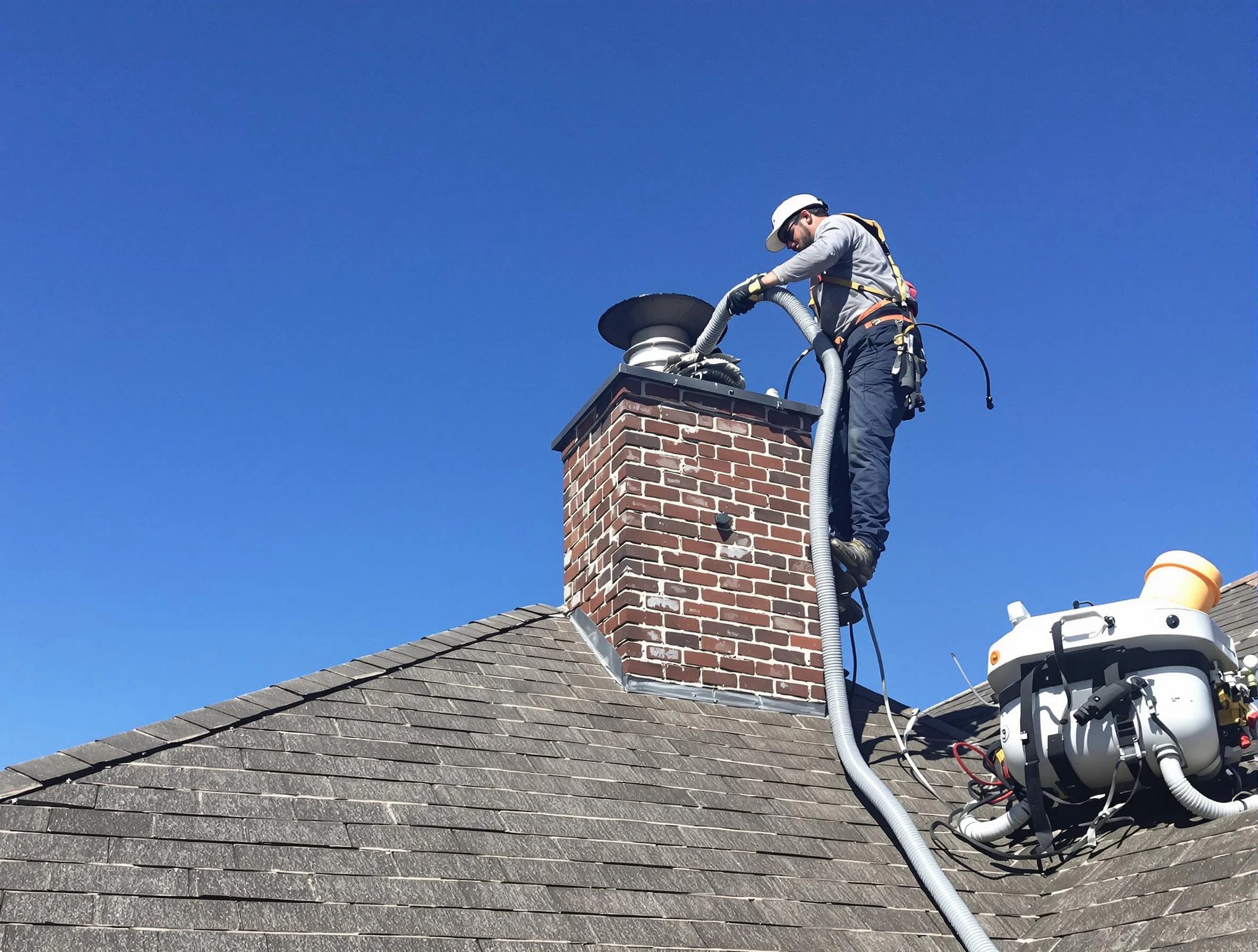 Dedicated Tewksbury Chimney Sweep team member cleaning a chimney in Tewksbury, MA