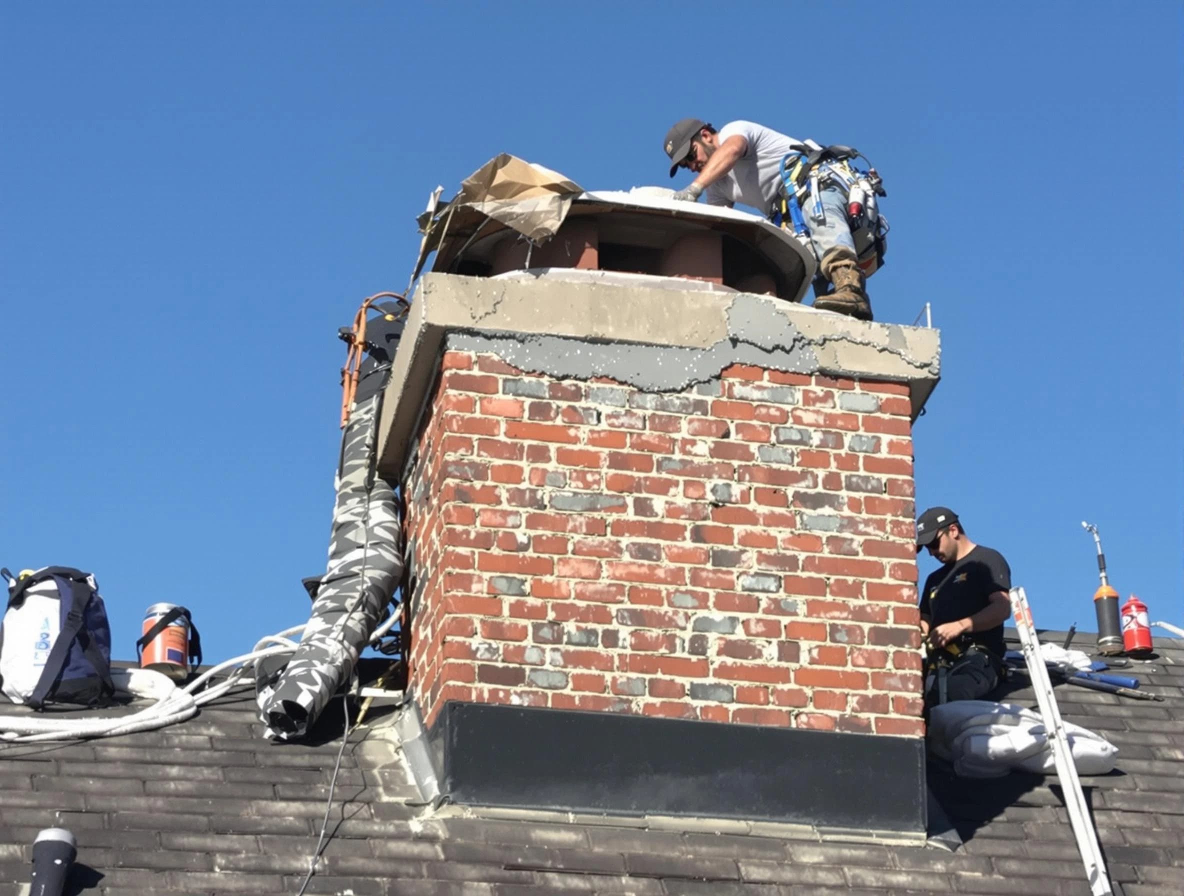 Tewksbury Chimney Sweep installing a custom chimney crown in Tewksbury, MA