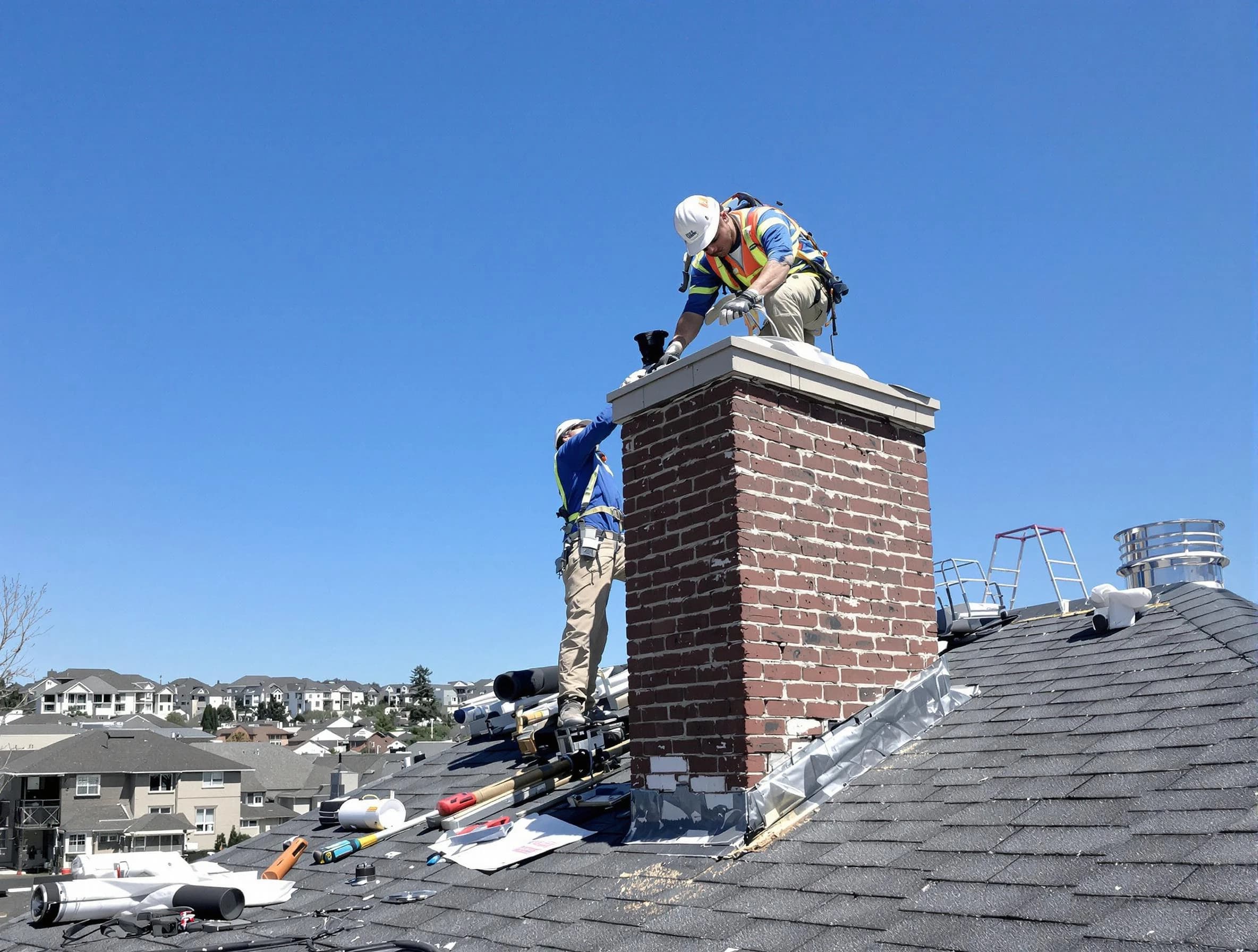 Tewksbury Chimney Sweep repairing a chimney crown in Tewksbury, MA
