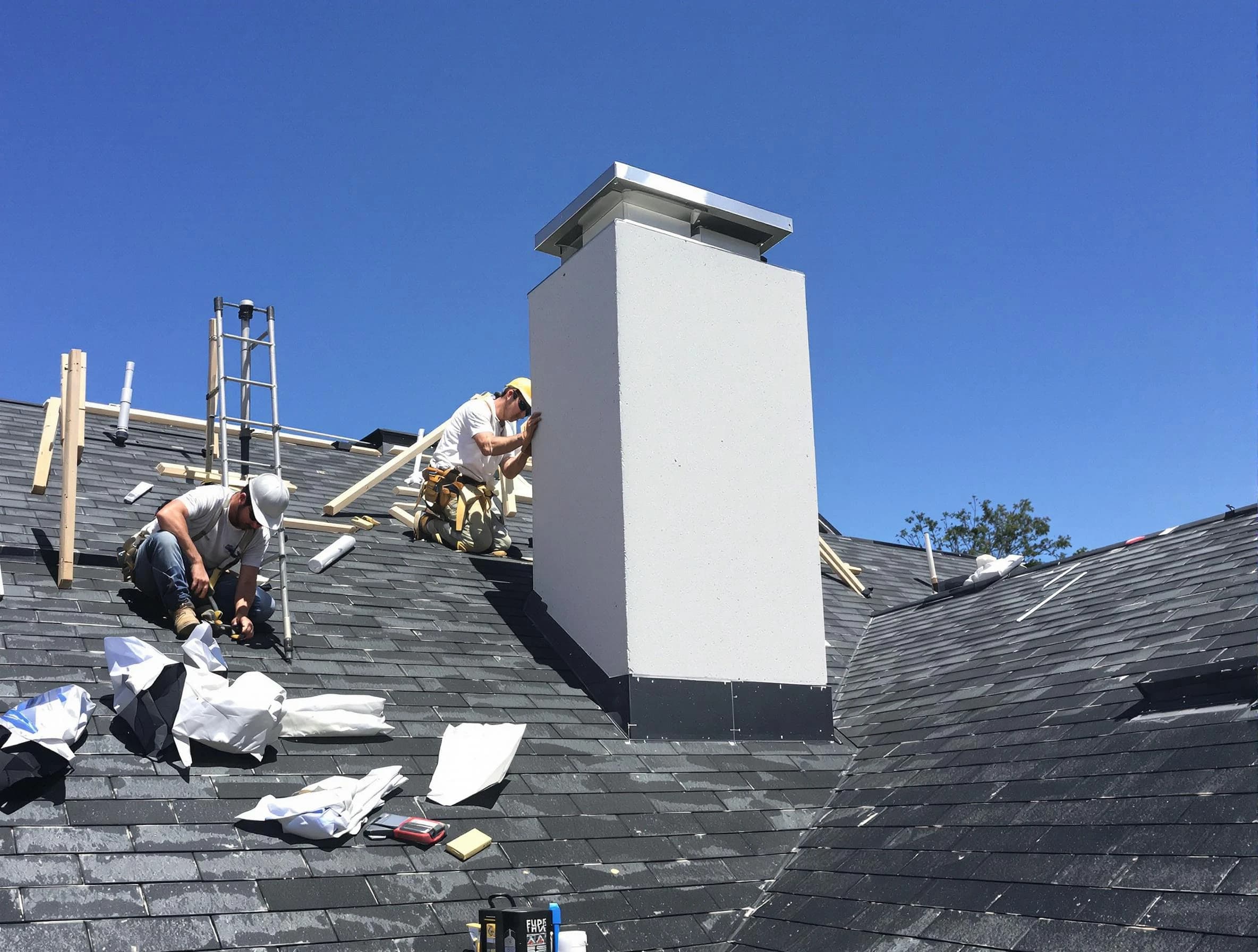 Tewksbury Chimney Sweep crew installing a new chimney in Tewksbury, MA
