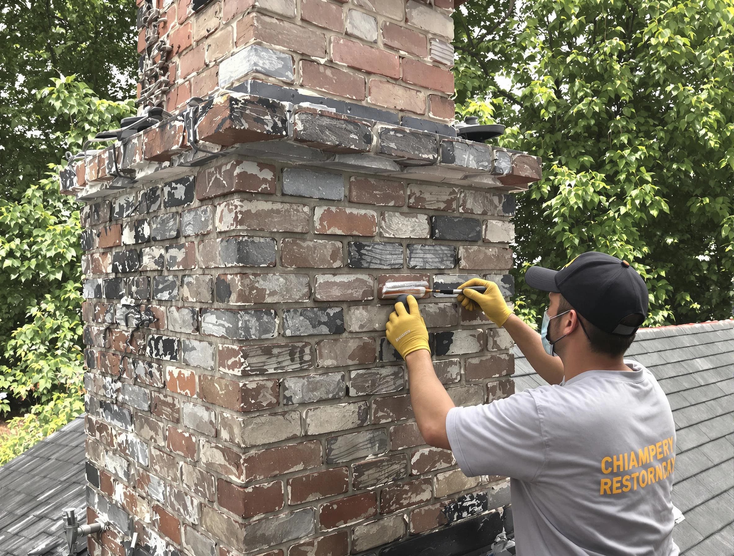In-progress chimney restoration by Tewksbury Chimney Sweep in Tewksbury, MA
