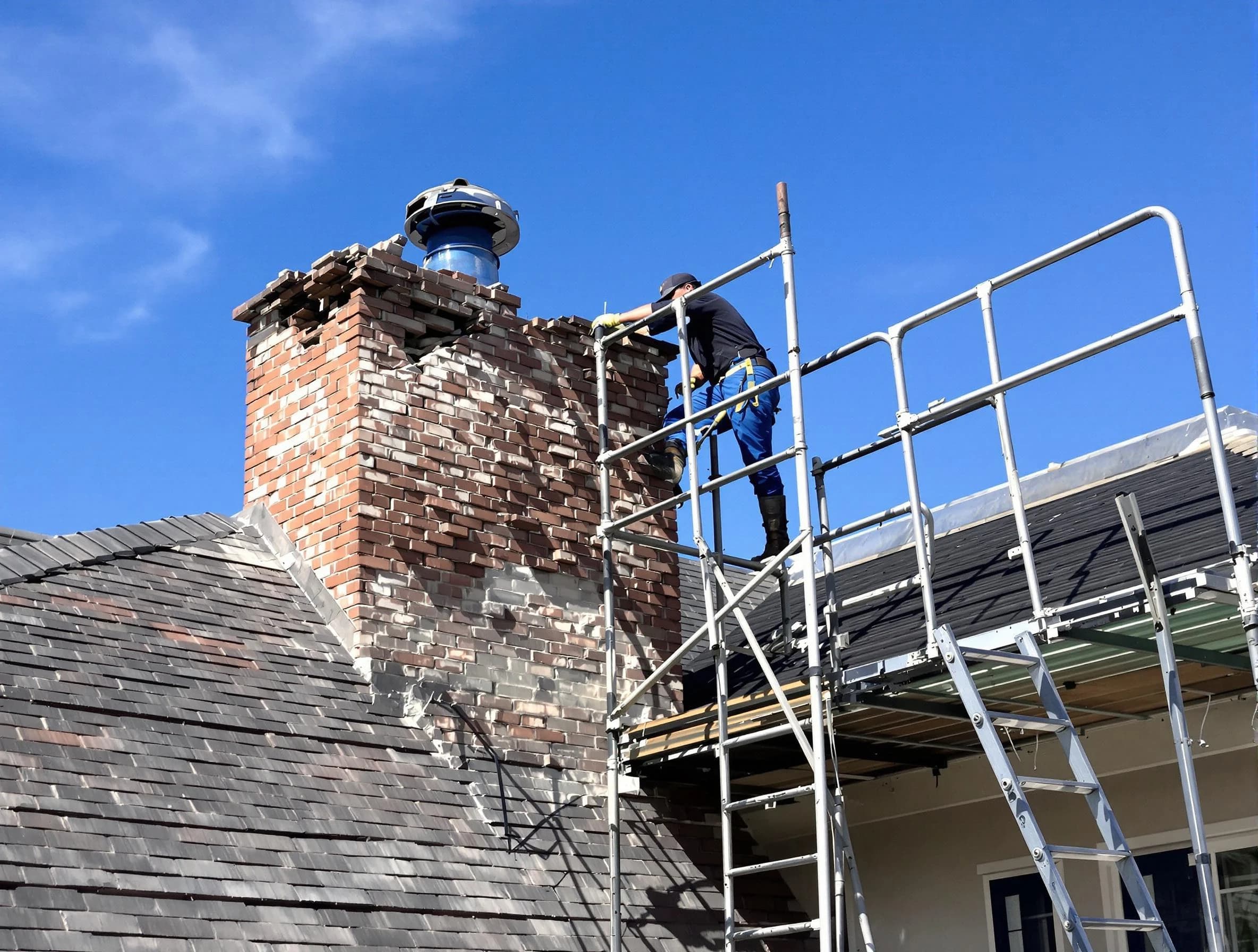 Rebuilding a chimney structure by Tewksbury Chimney Sweep in Tewksbury, MA