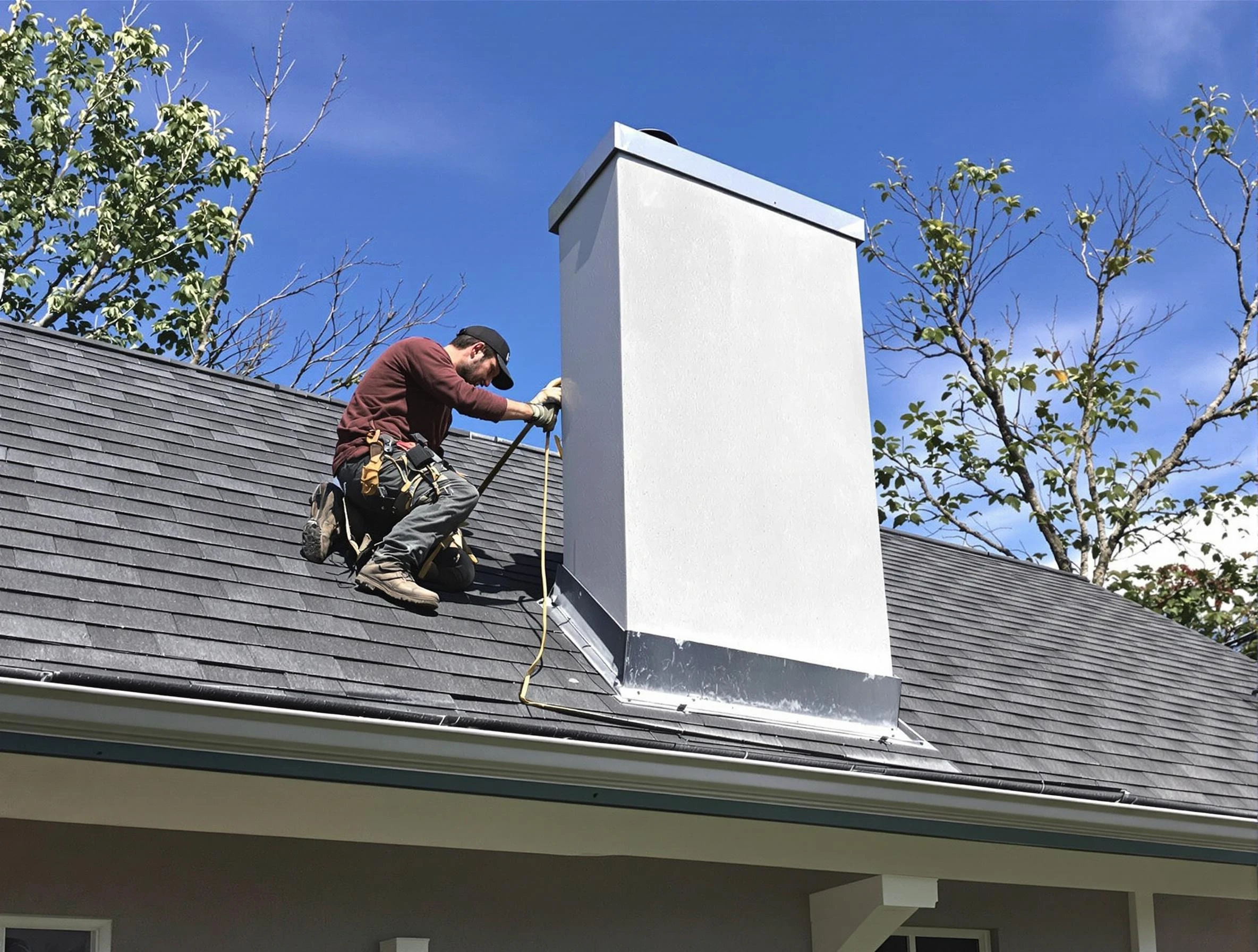 Tewksbury Chimney Sweep team member finishing chimney construction in Tewksbury, MA
