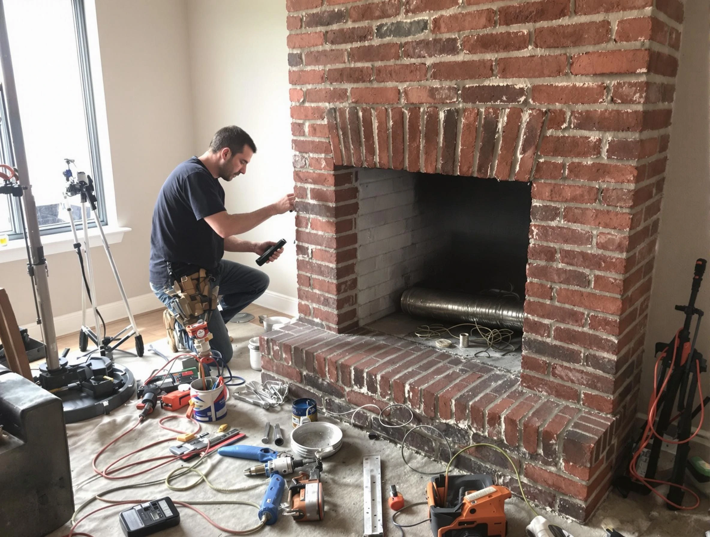 Tewksbury Chimney Sweep specialist finalizing chimney liner service in Tewksbury, MA