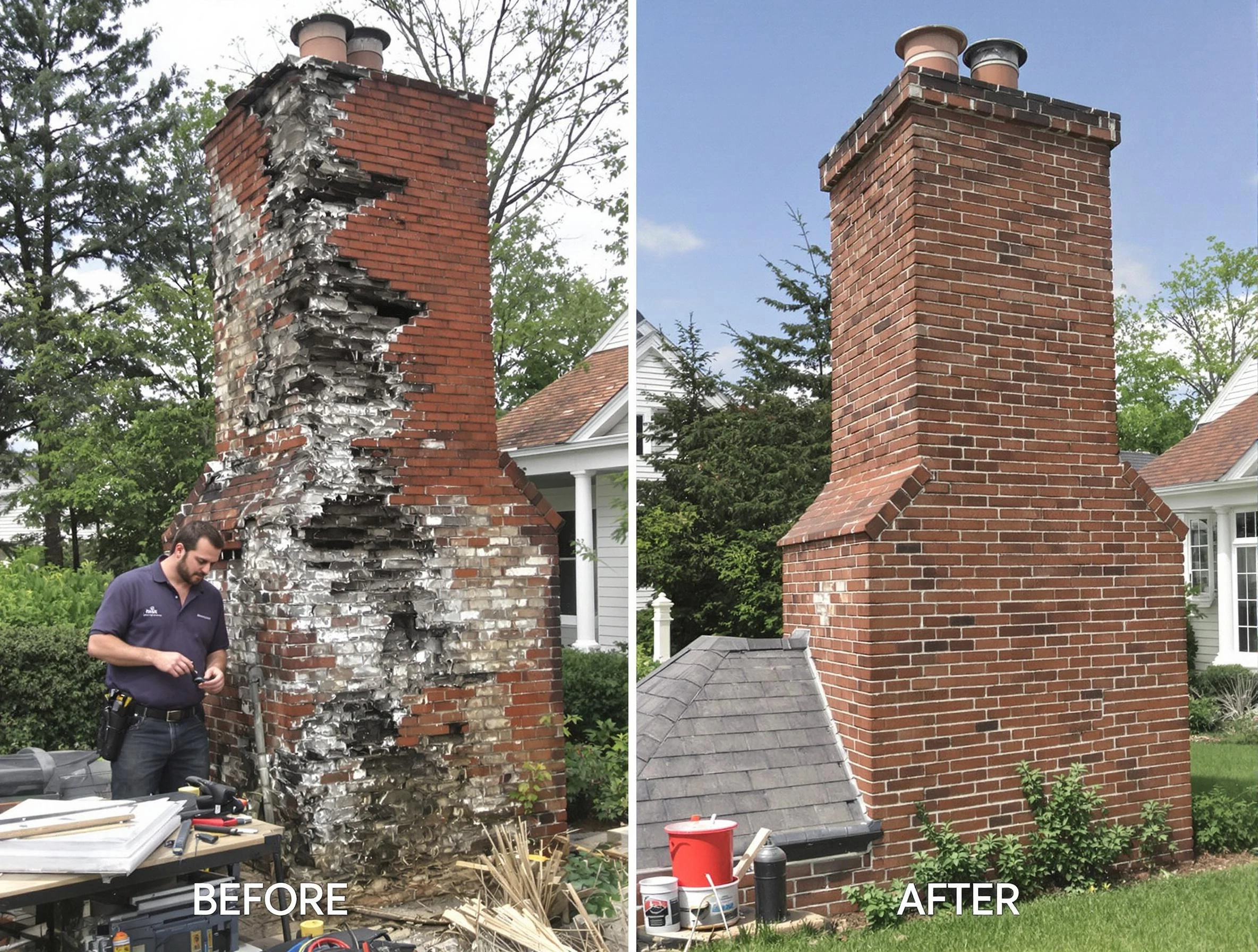 Tewksbury Chimney Sweep performing a full chimney restoration in Tewksbury, MA