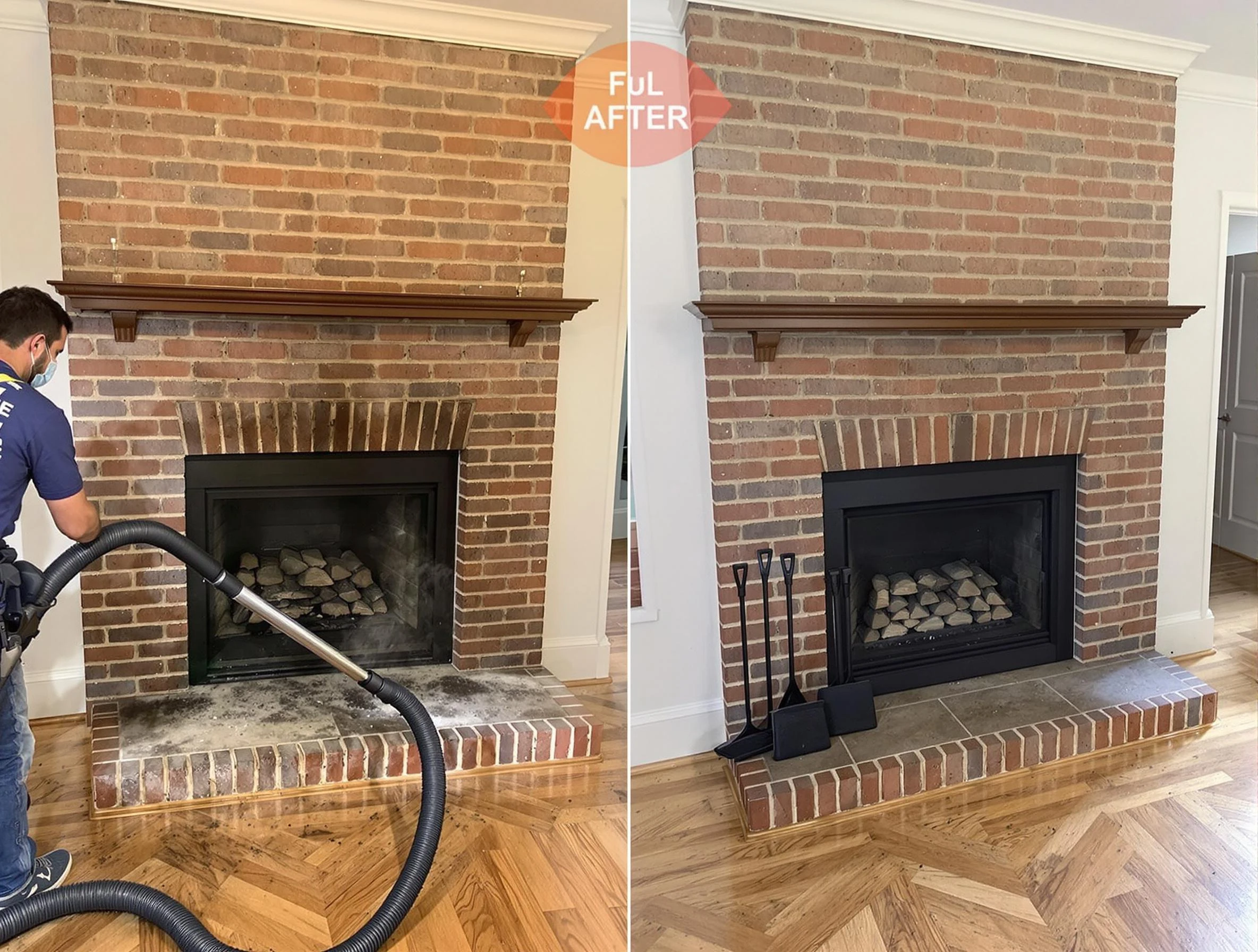 Tewksbury Chimney Sweep carefully sanitizing a fireplace in Tewksbury, MA