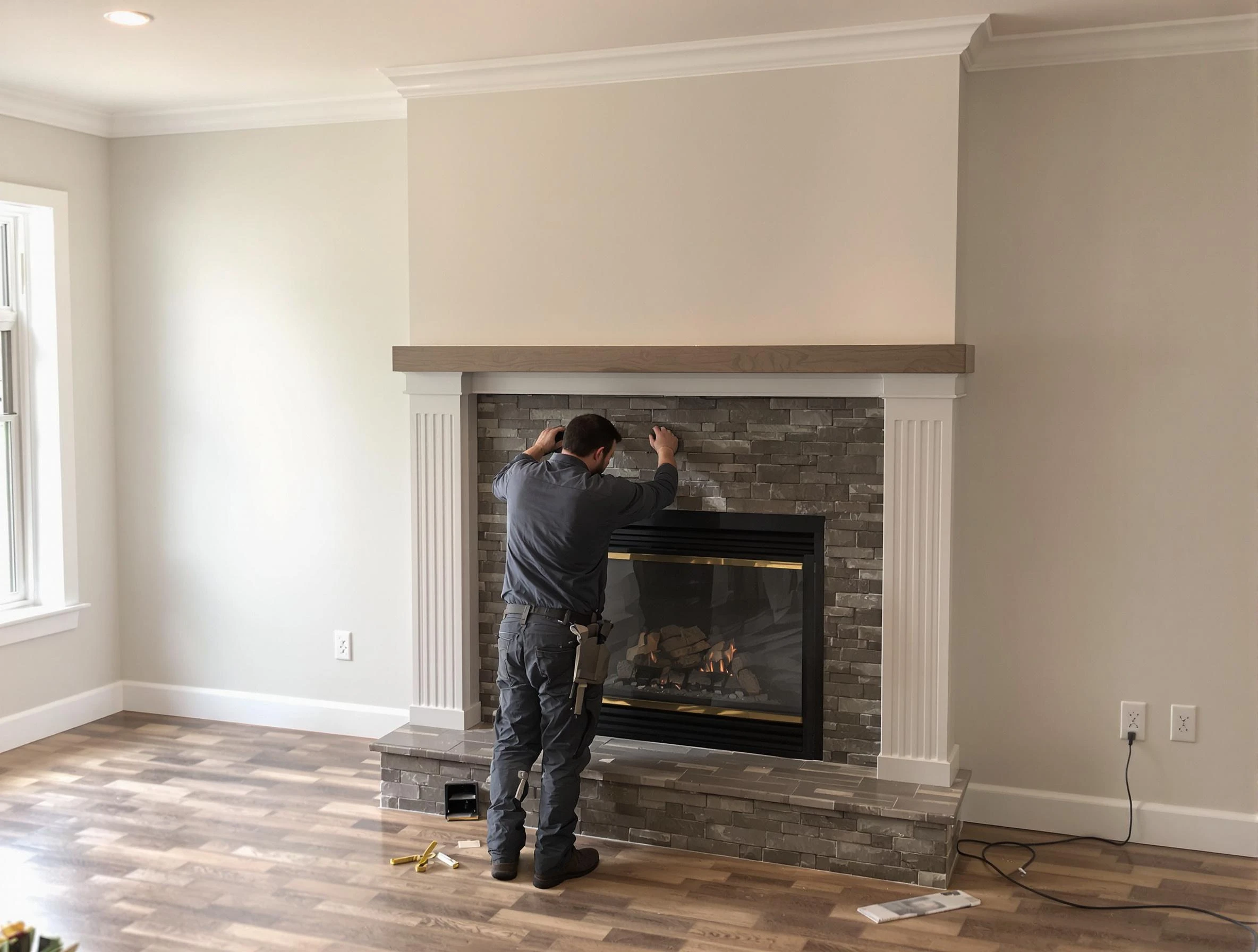 Tewksbury Chimney Sweep finishing a custom fireplace install in Tewksbury, MA
